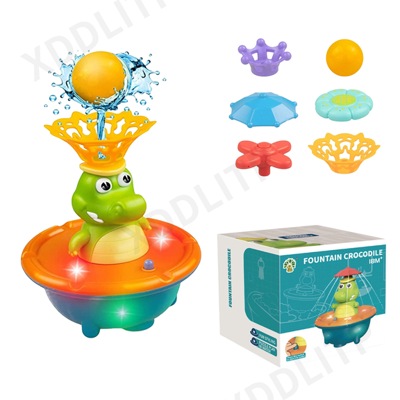 Light Up Fountain Crocodile Bath Floating Toy, Multi-Spray Nozzles & LED Lights, Kids Bath Game Toy for Bathtub Play, Bathroom and Holiday Water Fun, Batteries Not Included