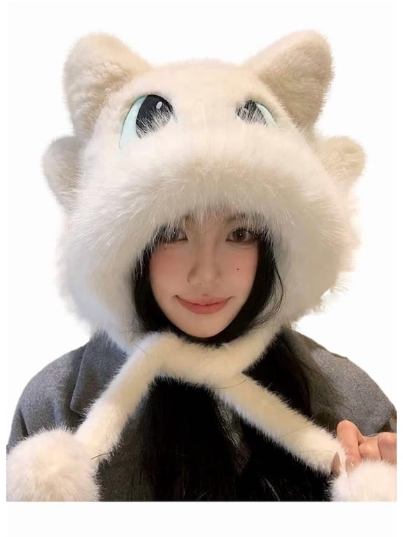 Light Fury Cartoon Dragon Character White Adult Size Plush Hat