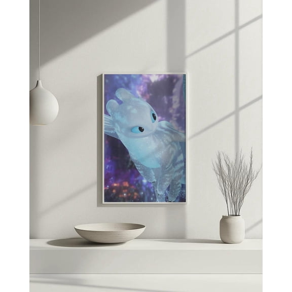 Light Fury HTTY Dragon Wall Art Cute White Dragon dragon Decor Fantasy Creature Room Art, Unframed Canvas