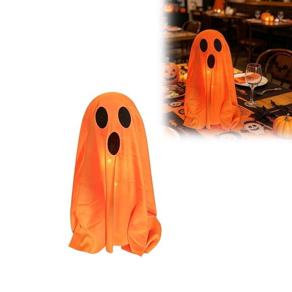 Light Up Ghost Decoration 13.78 Inch, Standing Fabric Ghost for Halloween Party Mantel Shelf Tabletop, DIY Glowing Ghost Decor for Indoor Home Display and Fall Decor (Orange)