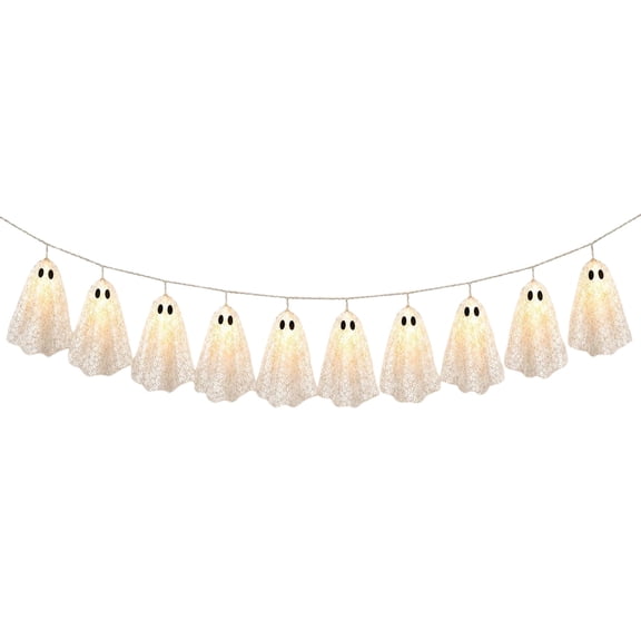Light Up Ghost Garland, LED Spooky Halloween Ghost String Lights, Ghost Light Banner for Home, Party, Fireplace, Porch, Mantle, and Windows Decor, Halloween Party Decorations, 6.6ft,White