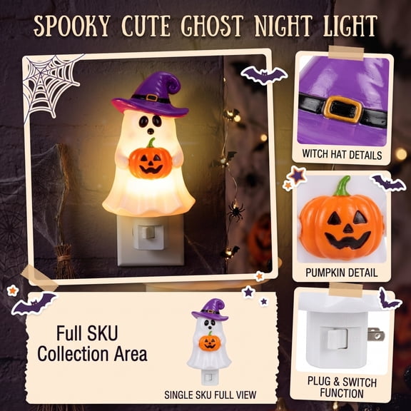 Light Up Ghost Halloween Decor, Cozy Lit Ghost Statues with Classic Hats, Cute Tabletop Halloween Decor for Living Room Mantel, Holiday Party & Front Porch
