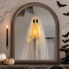 Light Up Ghost Mirror, Novelty Ghost Holding Candle On Mirror, Halloween GhostMirror Lighted Holiday Displays, Spooky Halloween Decorations Indoor for Wall Table Mantel Room Home Office Party