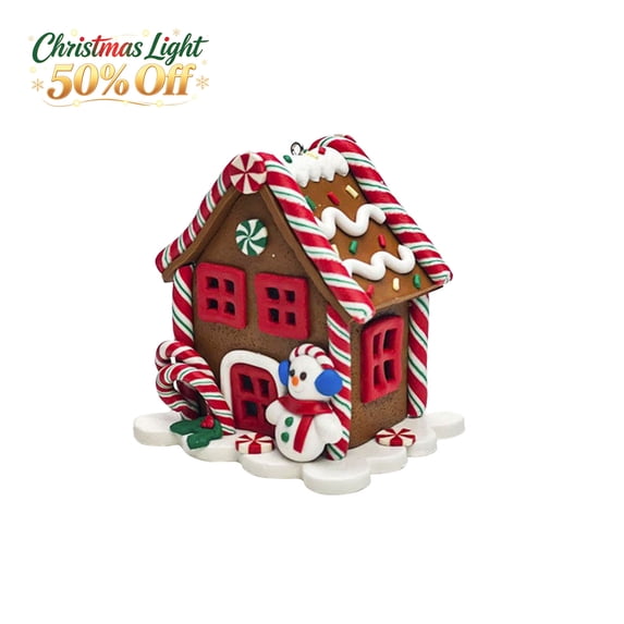 Light Up Gingerbread Themed House Ornament, PVC Warm LED Hanging Decoration for Christmas Tree, Tabletop Mantel Shelf Christmas Village Home Holiday Display