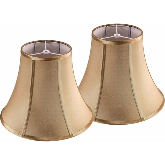 Light Gold Bell Lamp Shades Set of 2 Medium LampShade 6.7``Top x 13``Bottom x 10``High(Spider) Traditional Lamp shades for Table & Bedside Lamp - Hand Crafted Shade Replacement