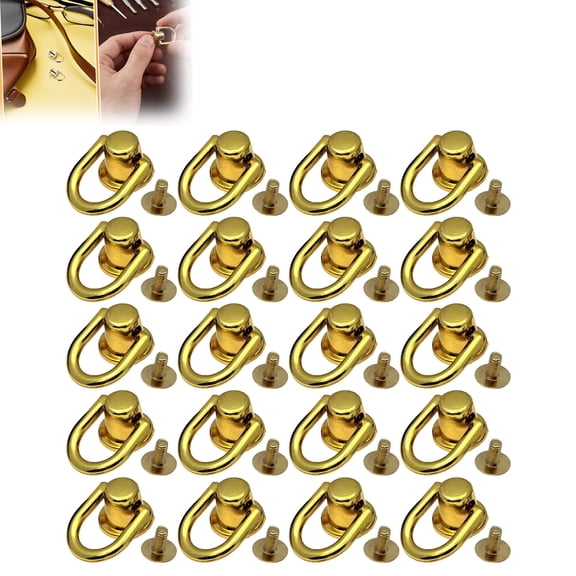 Light Gold D Rings for Purse Making, Metal D Ring Buckles with Screw Rivets, 360° Rotating Hardware for Bag Straps, Leather Craft and DIY Handbag Accessories (Glod, 20PC)