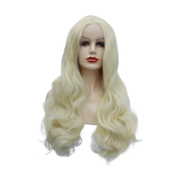 Light Gold Medium Split Large Wave Wig Made Of Synthetic High-temperature Silk Headband