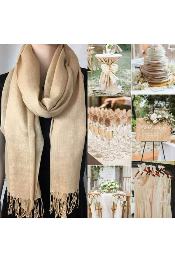 Light Gold Pashmina Scarf Shawl, Bridesmaid Shawl, Bridal Wrap, Wedding Shawl