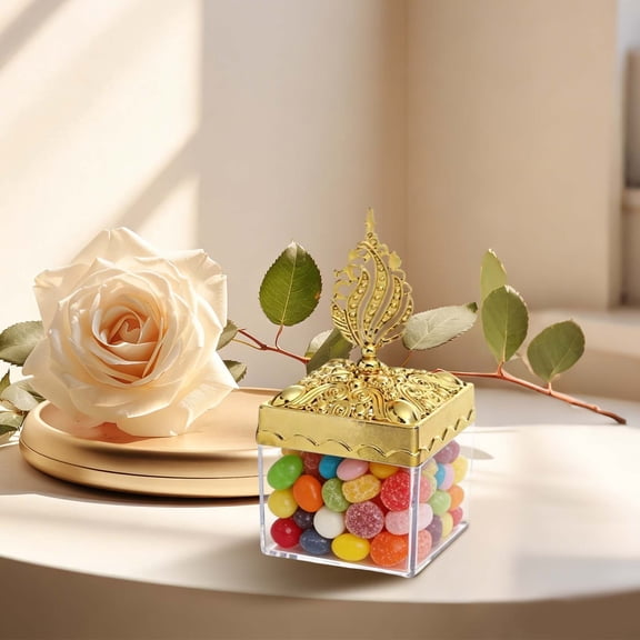 Light Gold-Plated Acrylic Candy Box - Square European Style Container with Lid, Elegant Wedding Favor & Jewelry Storage, Luxury Design for Parties & Home Decor, B
