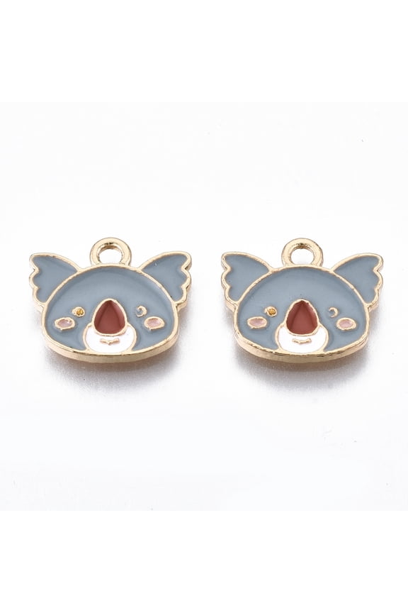 Light Gold Plated Alloy Enamel Charms Cadmium Free Lead Free Koala Dark Gray 12.5x14.5x1.5mm Hole: 2mm