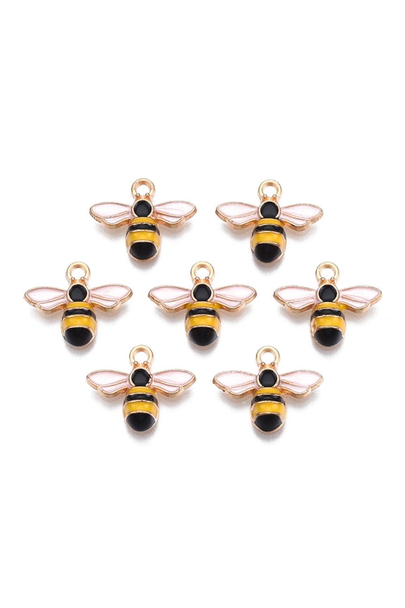 Light Gold Plated Alloy Enamel Pendants Bees Colorful 12x15x4mm Hole: 1.6mm DIY