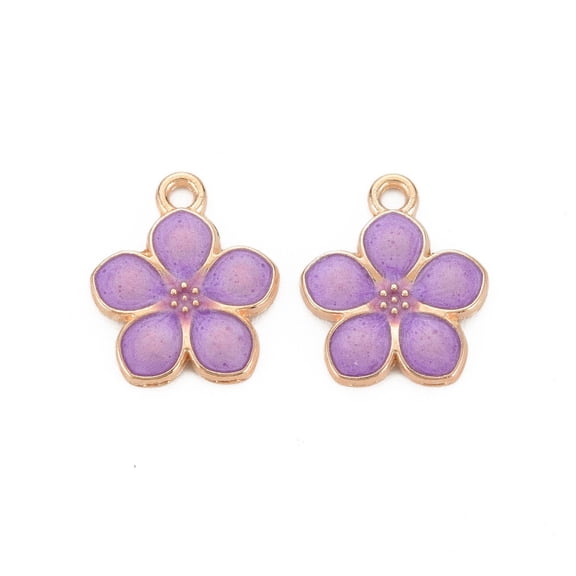 Light Gold Plated Alloy Enamel Pendants Flower Cadmium Free & Lead Free Dark Orchid 17x14.5x1.5mm Hole: 1.6mm