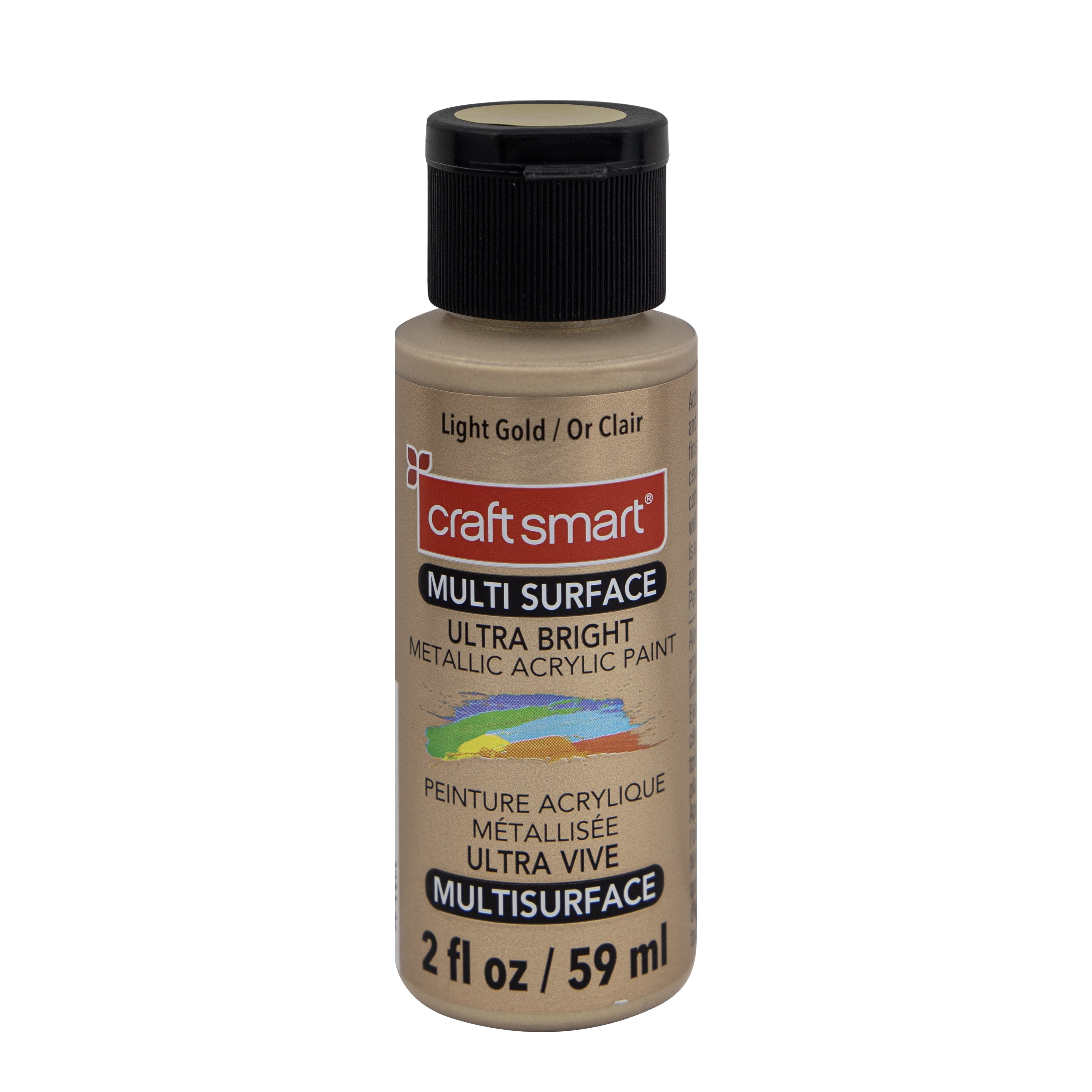 Craft Smart Light Gold Premium Ultra Bright Metallic Paint - Multi-Surface Shimmer Finish for Art, Crafts & Decor, 12 Pack