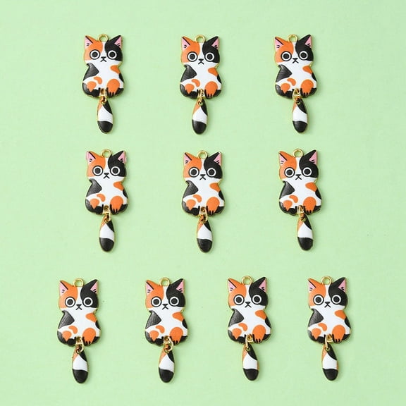 Light Gold Rack Plating Alloy Enamel Pendants Cadmium Free & Nickel Free & Lead Free Cat Charm Sandy Brown 38x15.7x3mm Hole: 2mm