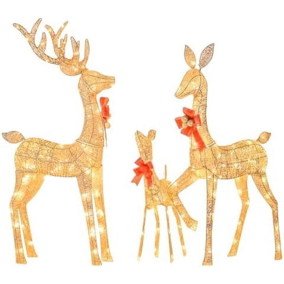 Light Gold Renos de Navidad Decorativos Exterior - [Set of 3] Christmas Deer Decoration for Indoor & Outdoor, Christmas Deer Outdoor Decorations - Gold$$Garden & Patio