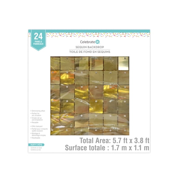 Light Gold Sequin Backdrop by Celebrate It 3.8ft x 5.7ft Shimmer Wall Panel Kit with Hooks & Cable Ties for Photo Booths - Parties - Weddings & Events - 24 Panels
