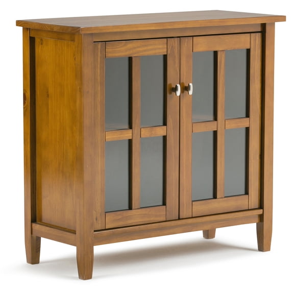 Light Golden Brown Wood Shaker Cabinet with Glass Door, Low Storage Cabinet for Living Room, Entryway, Bedroom, Dining Room, Office