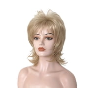 Light Golden Short Curly Wig with Front Layers for Women