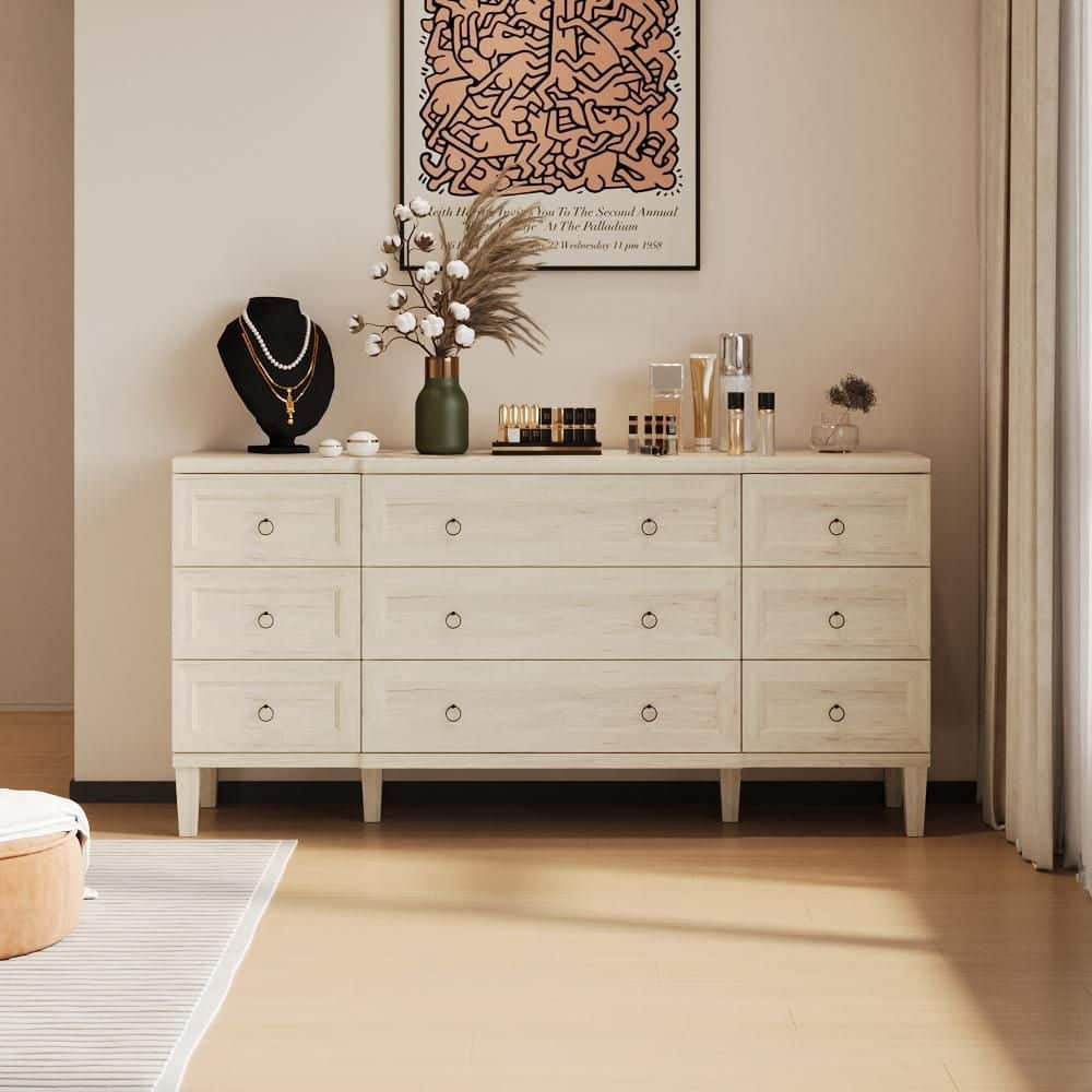 Drawer Without Runeer Light Grain 9 Drawer 63.4 in. W Dresser without Mirror, Storage ...