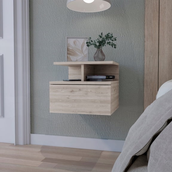 Light Gray 2-Tier Floating Nightstand - Offers Convenient Storage Space