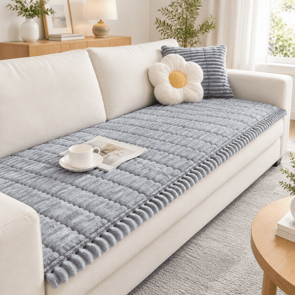 Light Gray 27.6X82.7 Washable Non-Slip Pet Friendly Sofa Couch Cover ...
