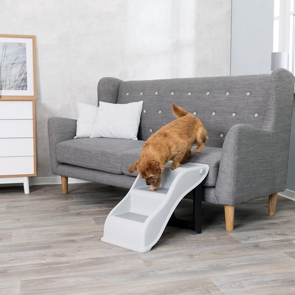 Light Gray 3-Step Foldable Pet Stairs - Non-Slip Rubber Treads, Lightweight Easy Storage for Dogs/Cats to Reach Beds/Couches