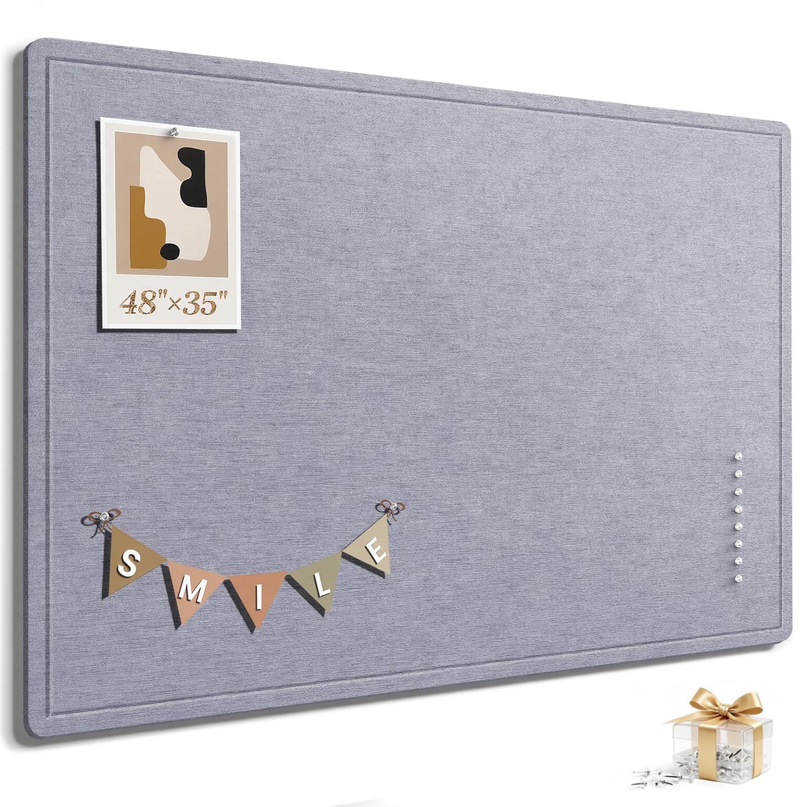 Light Gray 48x35 Inch Felt Bulletin Board, Notice Pin Photo Display for ...