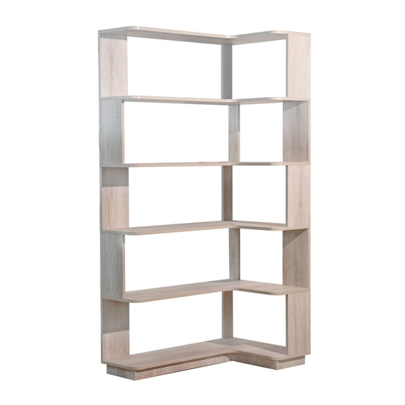 Light Gray 5-Tier Corner Bookshelf,Extended 35" L-Shaped, Anti-Tip Open Storage