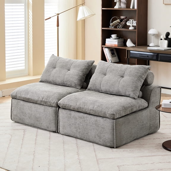 Light Gray, Armless 2-Seat Modular Sofa - Suitable for Apartment Living, Comfort and Style