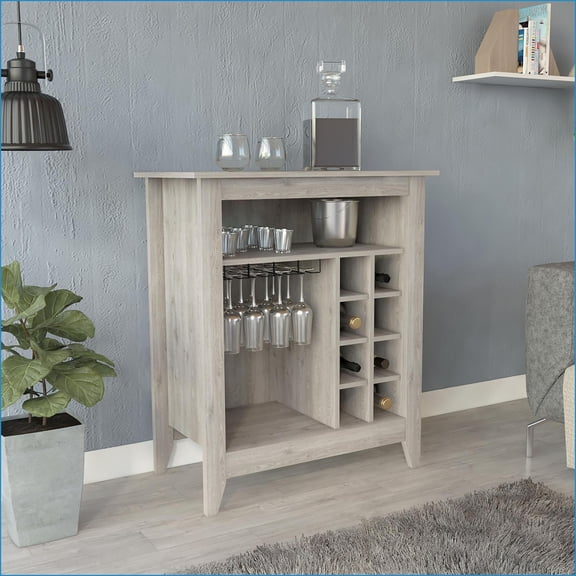 Light Gray Bar Cabinet | 6 Wine Racks, 1 Shelf, 1 Drawer | 37.12'' Top | Gray, Particle Board