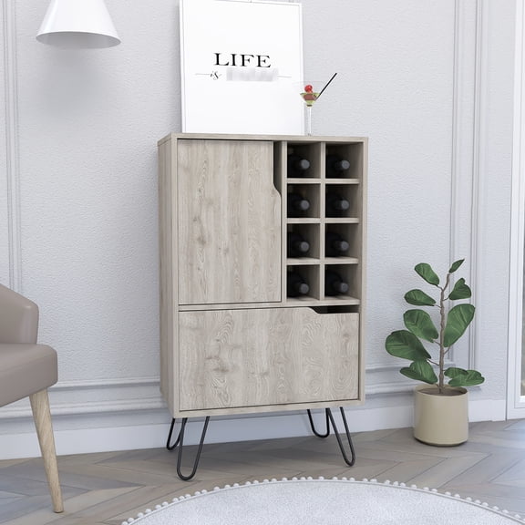 Light Gray Bar Cabinet, 8 Shelves - Add Style to Your Drinking Area