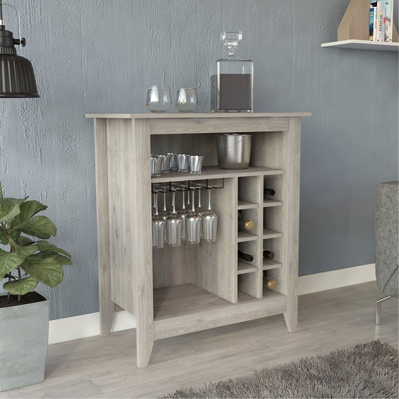 Light Gray Bar Cabinet, Six Wine Racks & Drawer | Enhances Home Bar Experience