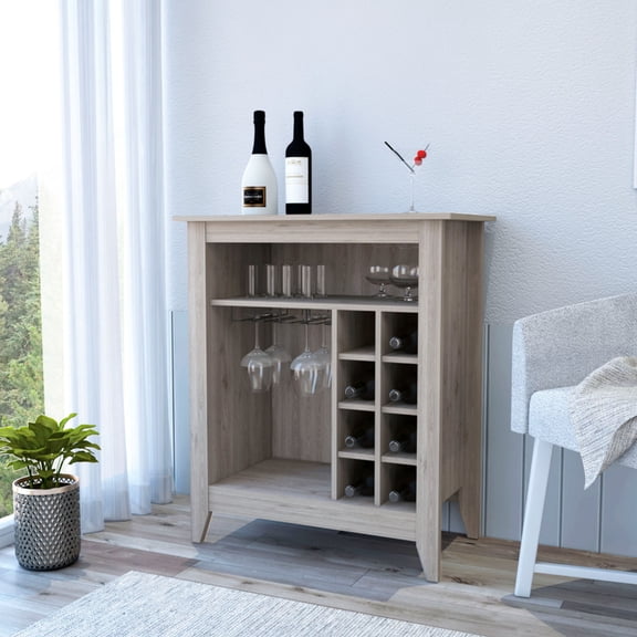 Light Gray Bar Cart | 6 Wine Racks and Central Shelf | Versatile Home Storage
