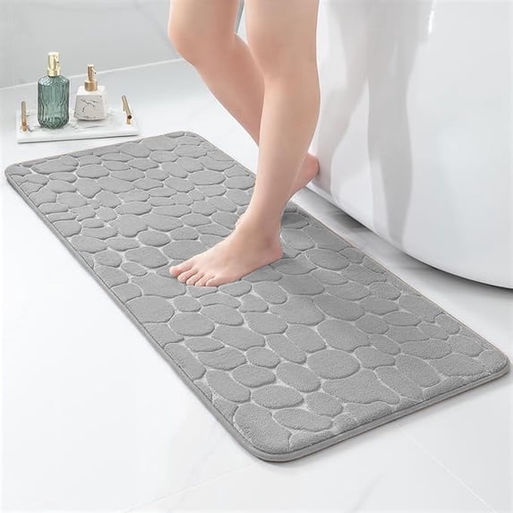 Memory Foam Runner Bath Mat Light Gray Pebble Design 48x18