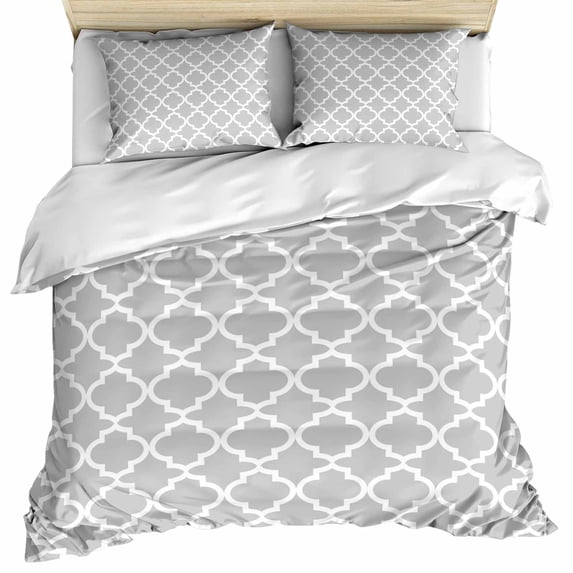 Light Gray Bedding 3 Piece Duvet Cover Set Full Size, Minimalist Boho Abstract Ethnic Motifs Soft Microfiber Comforter Cover with Zipper Closure & Pillowcases, Wrinkle & FadeResistant Quilt Cover