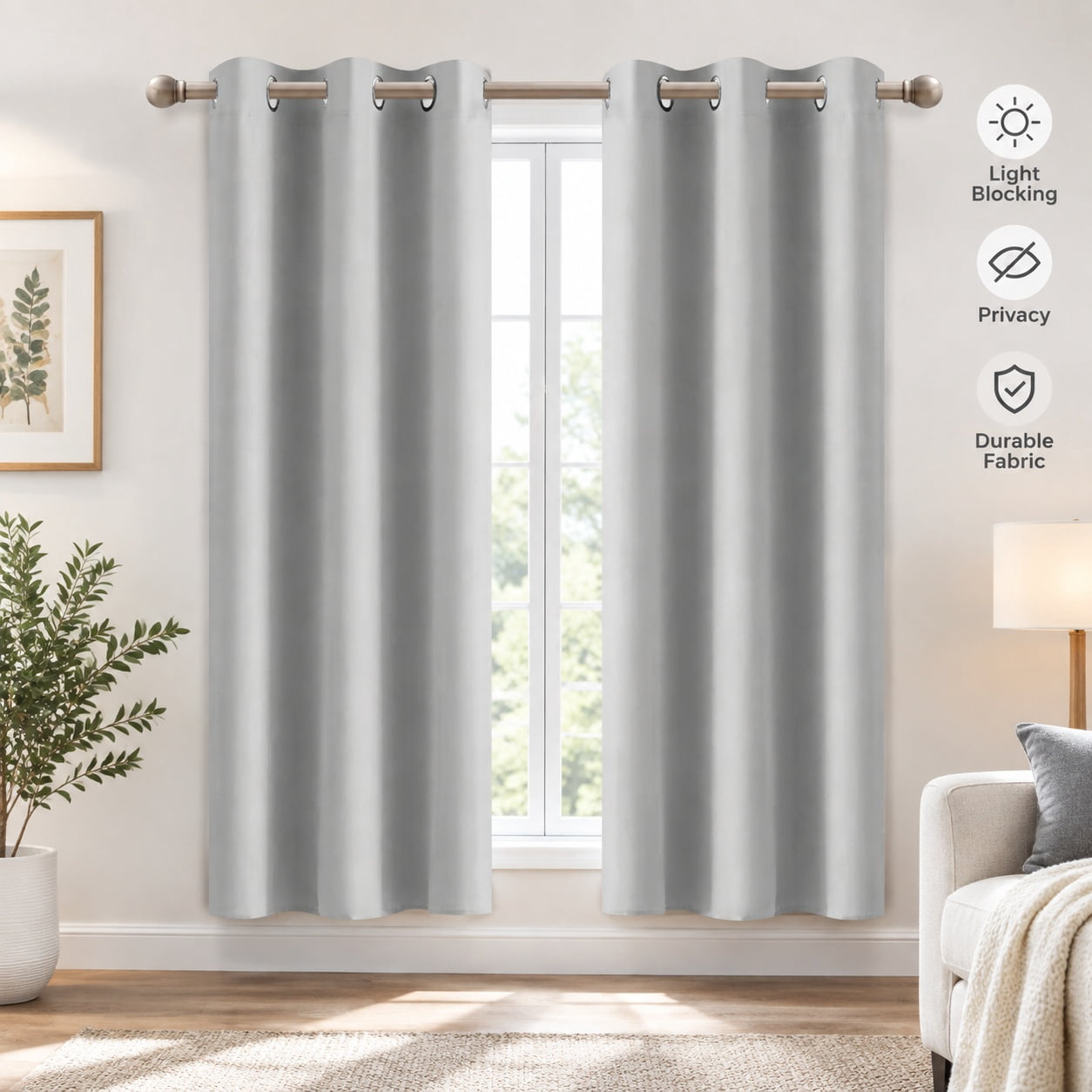 Light Gray Blackout Curtains, Thermal Insulated Room Darkening Window