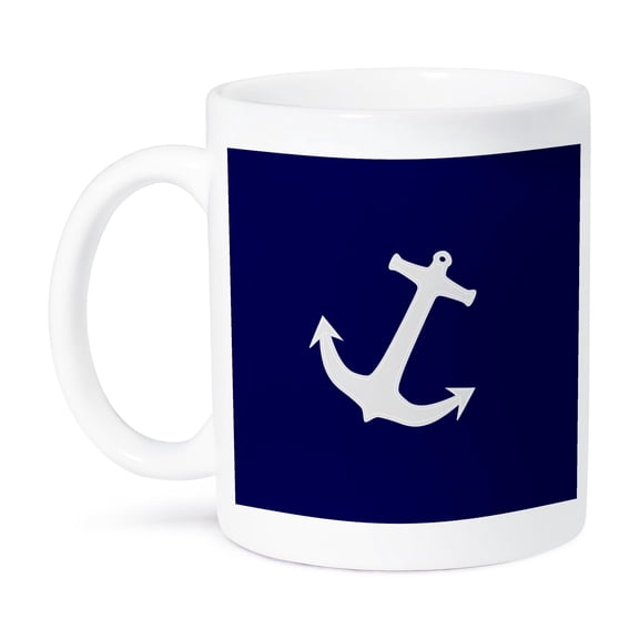 3dRose, Light Gray Boat Anchor On Navy Blue, 11oz Mug