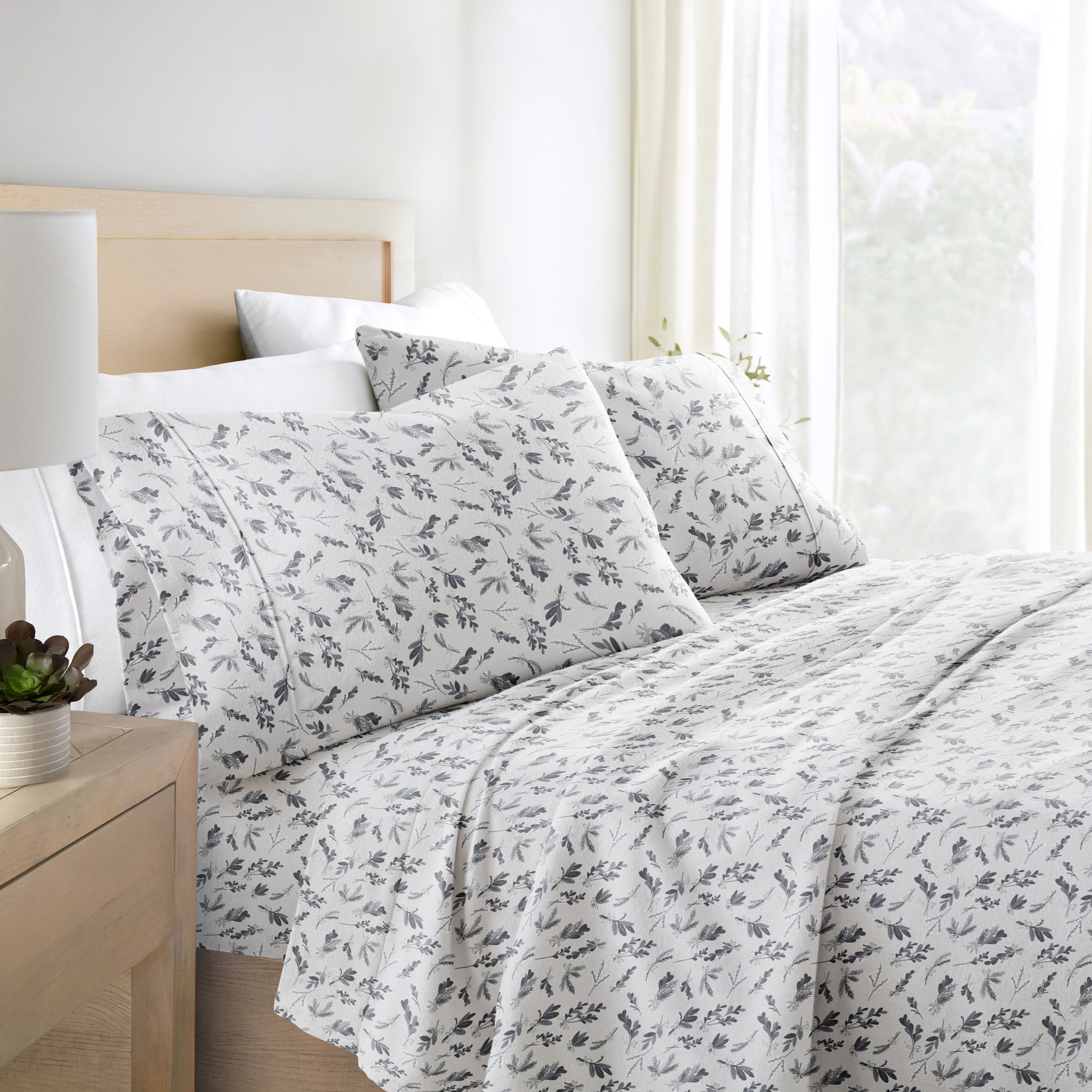 Comfort Spaces Cotton Flannel Sheet Set - Cal King 4 Piece, Scottish Plaid Green, Deep Pocket Breathable Bedding