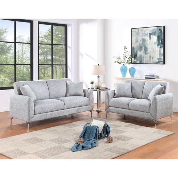 Light Gray Burlap Sofa Set with Rubberwood / Durable and Stylish