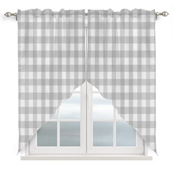 Light Gray Checks Swag Valances for Windows 2 Pack Gingham Plaid Abstract Modern Minimalist Swag Kitchen Curtains 63 Inches Long Rod Pocket Short Window Treatment for Kitchen Bathroom 36"x63"