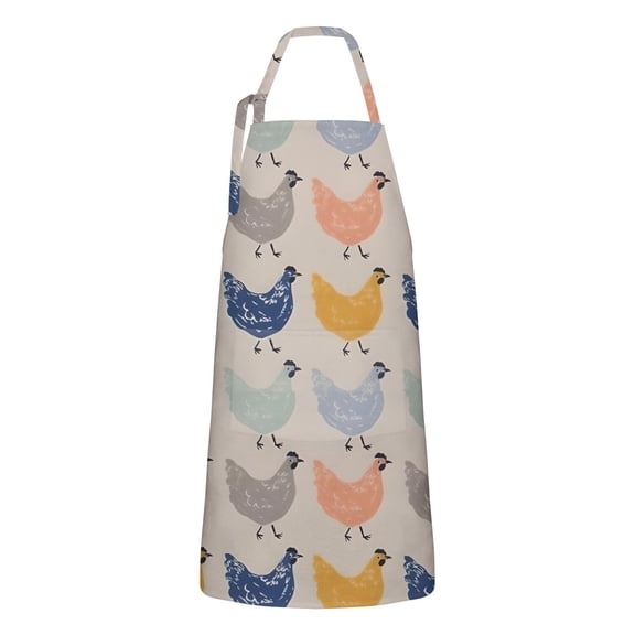 Light Gray Chicken Pattern Apron-Garden Aprons for Women with Pockets-Cotton Linen Waterproof Kitchen Cooking Gardening Aprons Adjustable for Kitchen,Cooking,BBQ and Salon 33x27 Inch