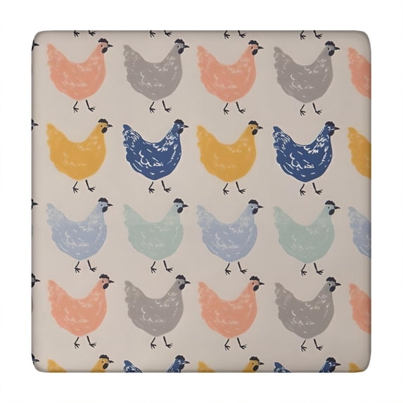 Light Gray Chicken Pattern Square Fitted Tablecloth with Elastic Edge,Square Table Cover,Washable Elastic Table Cover for Home Kitchen Party Decor 34"x34"