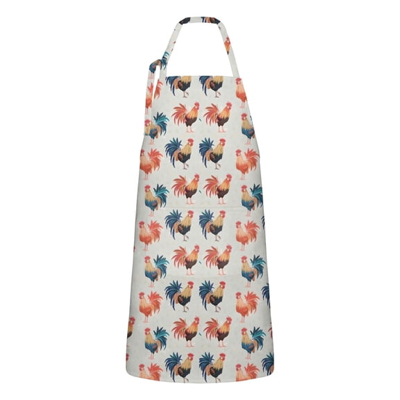 Light Gray Chicken Rooster Pattern Apron-Garden Aprons for Women with Pockets-Cotton Linen Waterproof Kitchen Cooking Gardening Aprons Adjustable for Kitchen,Cooking,BBQ and Salon 33x27 Inch