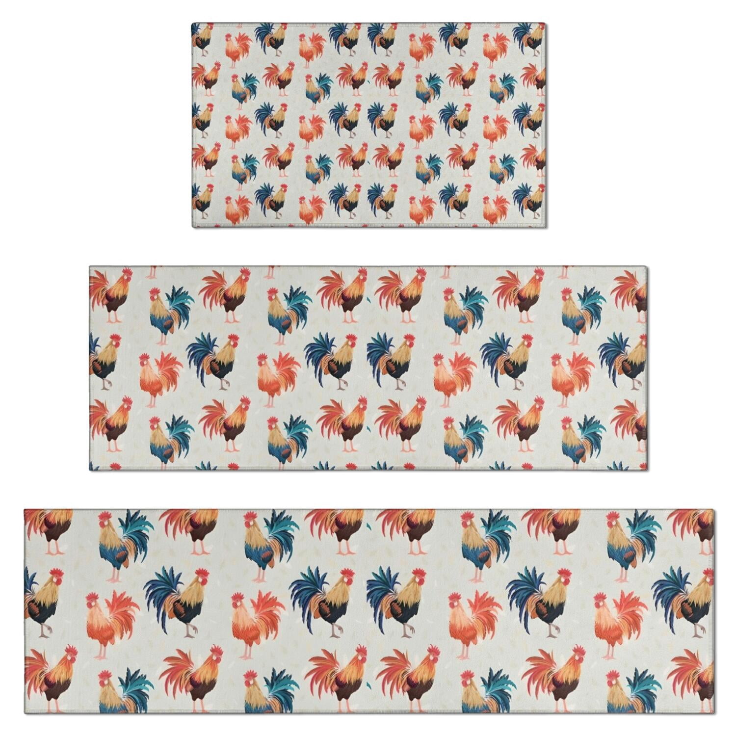 Chiken Rugs Light Gray Chicken Rooster Pattern Kitchen Rugs Sets Of 3,Kitchen ...