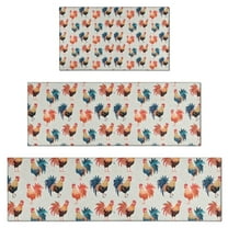 Light Gray Chicken Rooster Pattern Kitchen Rugs Sets Of 3,Kitchen Runner Rugs Non Skid Washable,Decorative Kitchen Floor Mats for Kitchen,Sink,Laundry,17"x30"  17"x47"   17"x59"