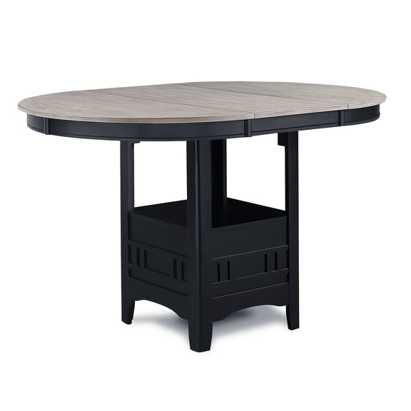 Light Gray Contemporary Oval Dining Table with 18" Leaf Extension and Storage Shelf