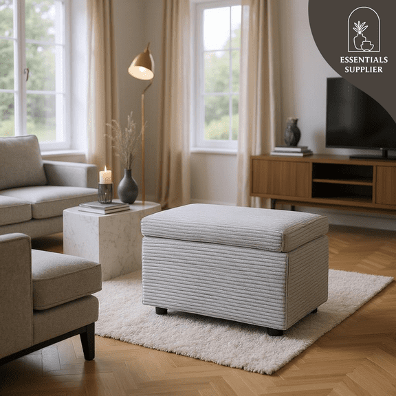 Light Gray Corduroy Storage Ottoman Bench with Hidden Compartment  24.8