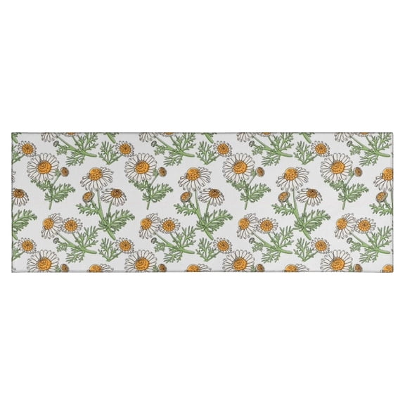 Light Gray Daisy Flower Pattern Kitchen Rug Mat,Kitchen Runner Rugs Non Skid Washable,Decorative Kitchen Floor Mats for Kitchen,Sink,Laundry,17"X47"