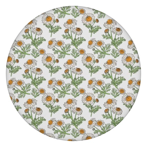 Light Gray Daisy Flower Pattern Round Fitted Tablecloth with Elastic Edge,Dining Table Cover Waterproof,Outdoor Round Tablecloth for Camping,Dining,Indoor and Outdoor