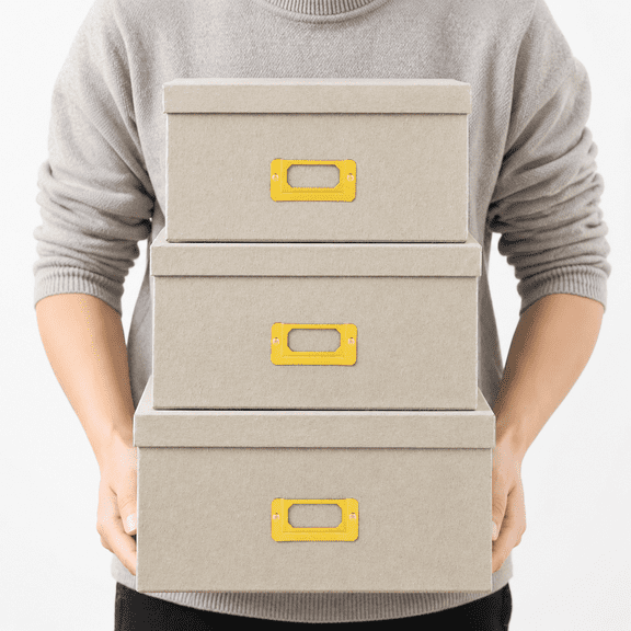 Light Gray Decorative Storage Boxes Set of 3 Square Stacking Nesting Organizers
